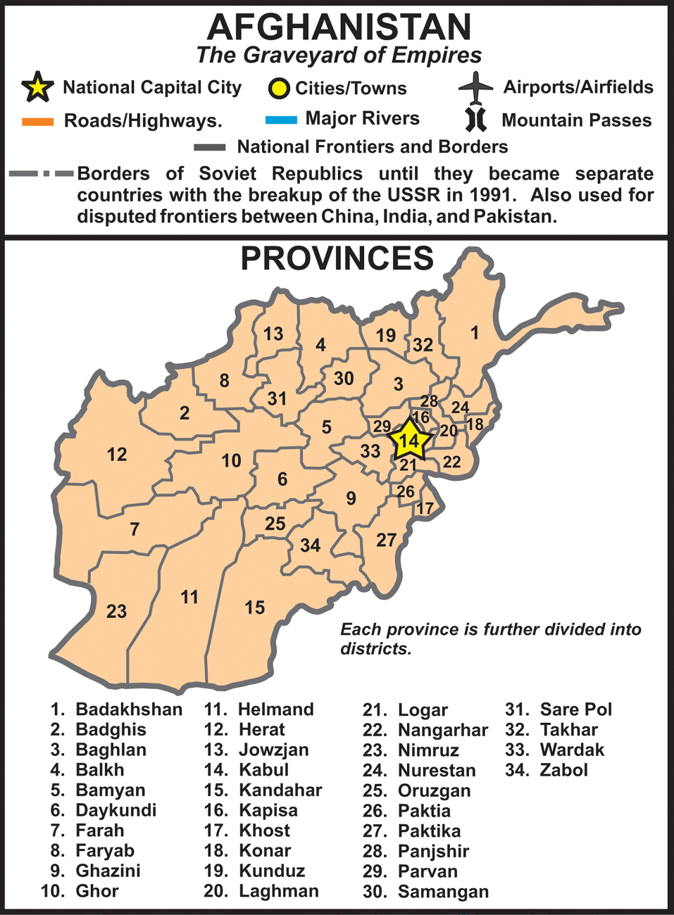 Map of Afghanistan showing the political breakdown of the country and its major - photo 3