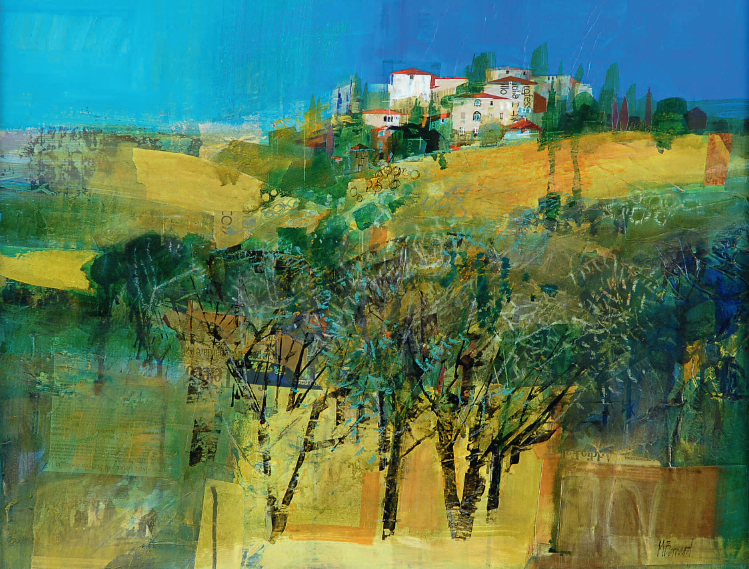 Umbrian Landscape Mixed media on mountboard 58 x 76 cm 23 x 30 in - photo 1