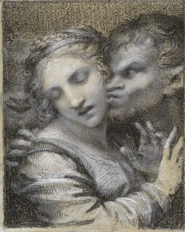 Virtue Struggle with Vice Black and white chalk on faded blue antique laid - photo 32