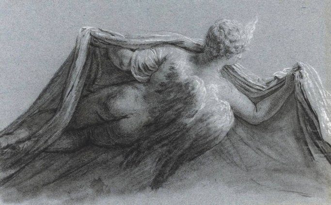 Study of Winged Allegorical Figure Holding Drapery black and white chalk and - photo 30