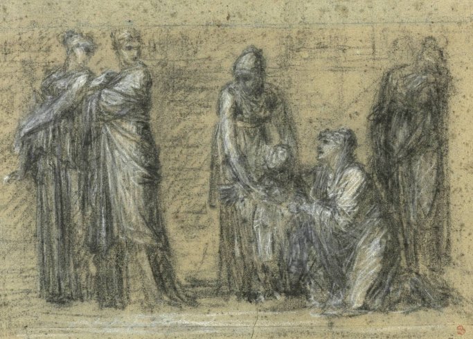 Andromache and Astynax Black and white chalk on grey paper Detail Detail - photo 25