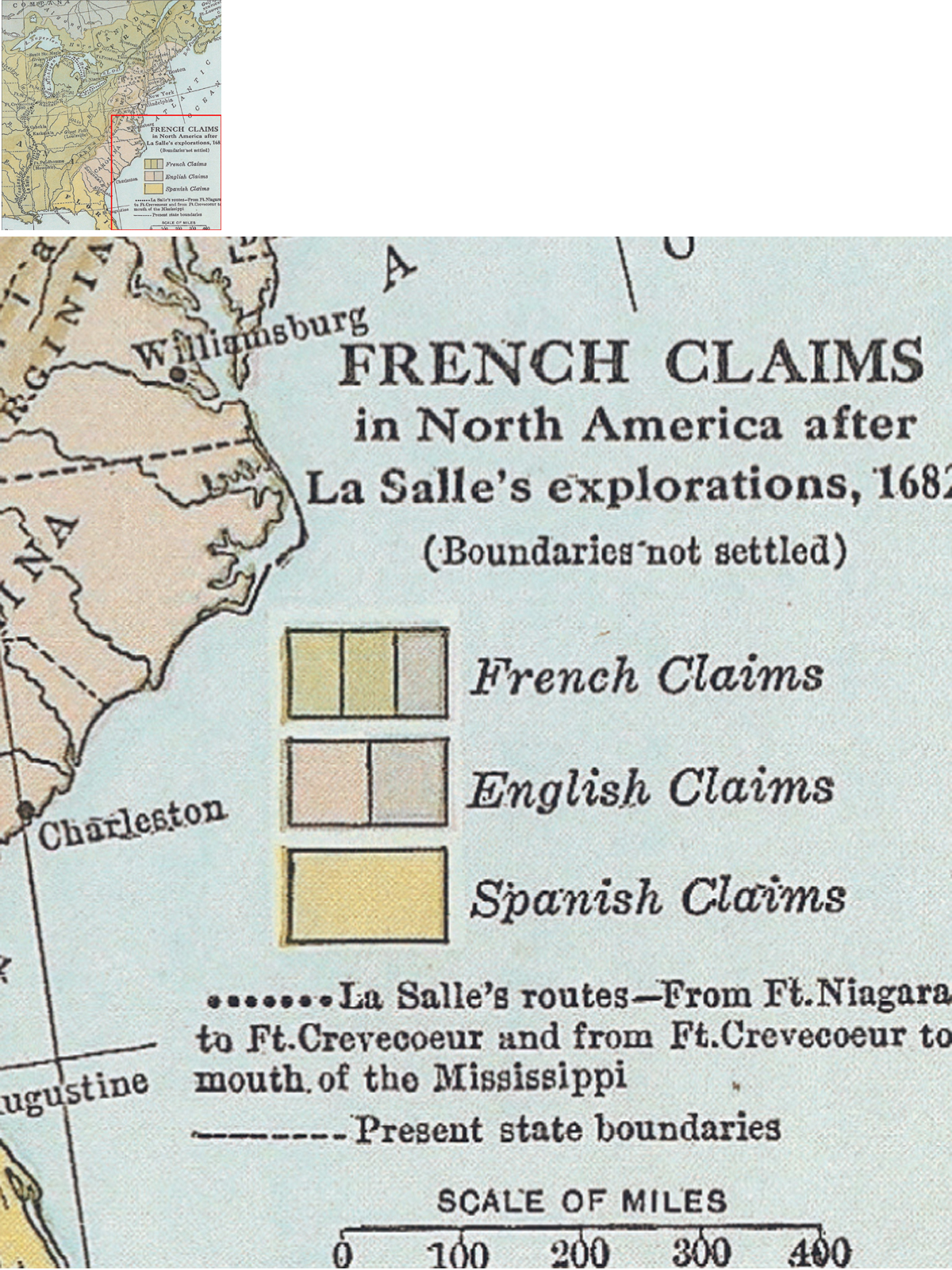 Detail of a map of French claims to North America following Robert Cavelier de - photo 5