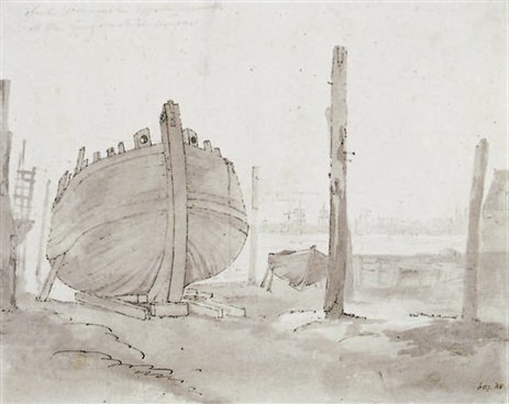 2 Riverside ship against the sunset c 1800 Pen ink and grey wash - photo 4