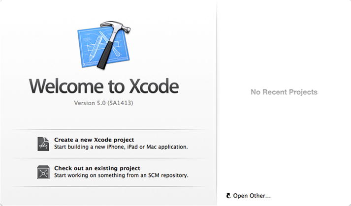 Figure 1-2 Xcode welcome screen The next screen that appears will list - photo 2