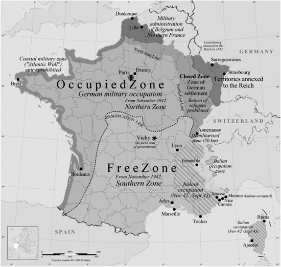 Adapted from Eric Gaba and Rama Occupation zones of France during the Second - photo 2