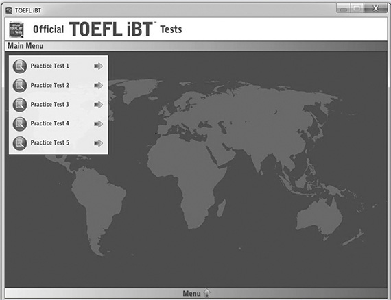 Taking TOEFL iBT Tests on Your Computer From the Main Menu choose Test 1 2 - photo 1