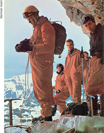 German climbers at a staging-post halfway up the Vorbau From left Strobel - photo 17