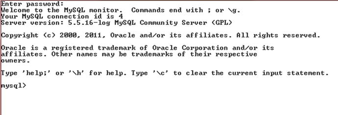 Figure 1-5 MySQL console To create a database we simply type the command - photo 5