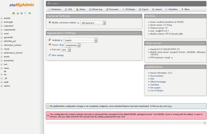 Figure 1-7 phpMyAdmin home panel To create a database we go to the - photo 7