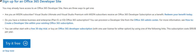 Figure 1-1 Office 365 Developer Site sign-up options on the Microsoft site - photo 1