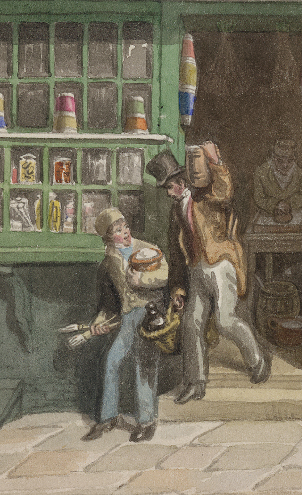 George Scharf detail of showing a young apprentice leaving a colourmans shop - photo 1