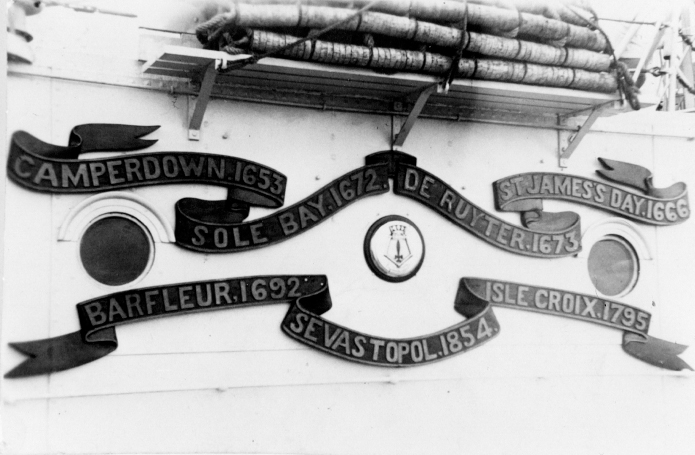 HMS Londons battle honours as displayed on the cruiser in the late 1940s - photo 2