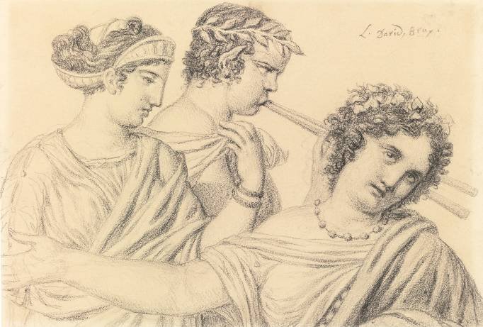 Two Dancers and a Flutist Bust Length Black chalk Detail Detail - photo 5