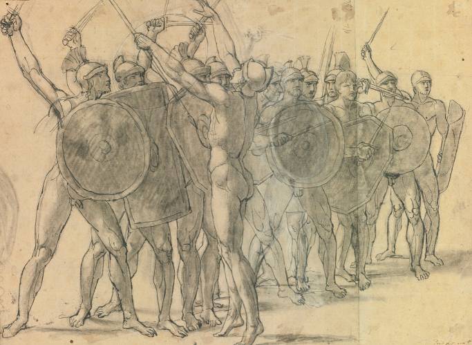 Nude Soldiers Gesticulating With Their Weapons Black chalk Detail Detail - photo 1