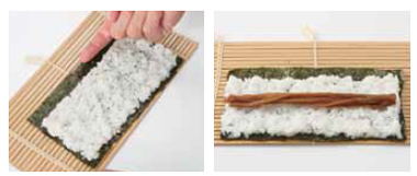 Place a half-sheet of nori horizontally on a sushi mat Without crushing the - photo 3