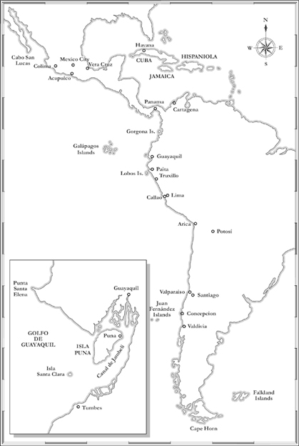 Map of the Pacific coast of South and Central America showing the places - photo 3