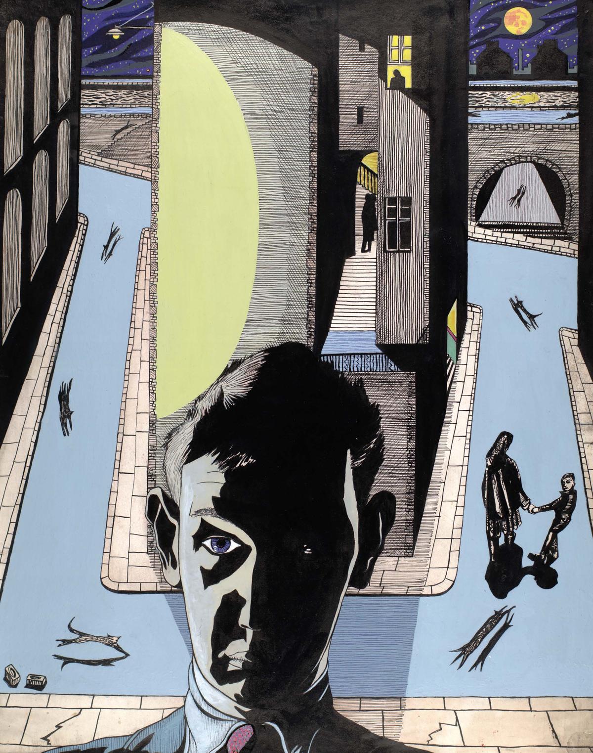 Night Street Self Portrait 1953 ink drawing coloured 2006 545 x 43 cm - photo 2