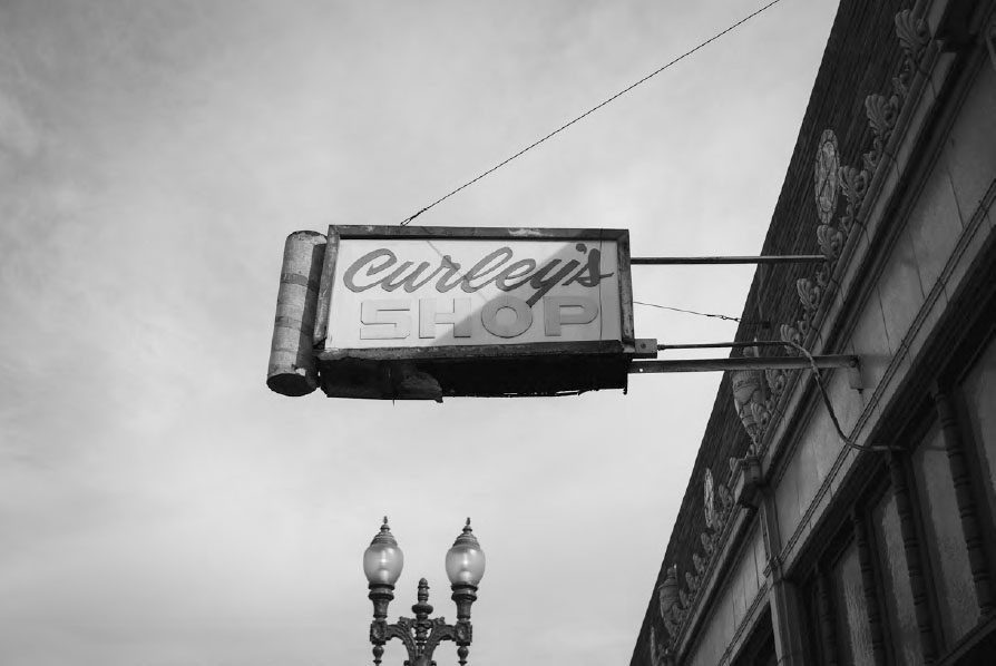 Vintage shop sign Curleys Barber Shop in Oakland CA October 2018 THERES - photo 5