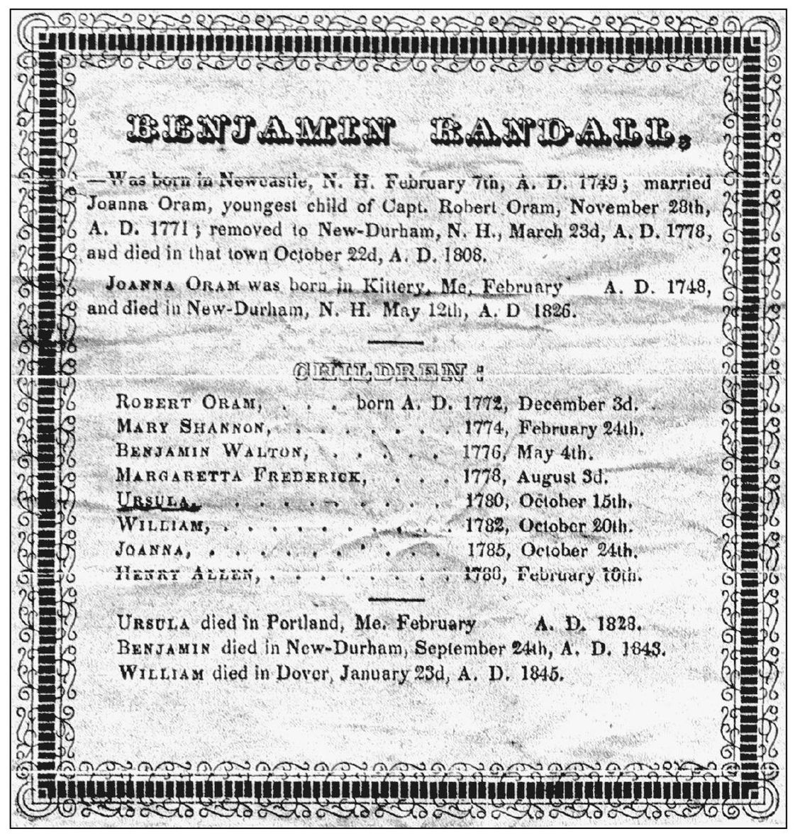 BENJAMIN RANDALL FAMILY DOCUMENT The Randall family moved to New Durham in - photo 3