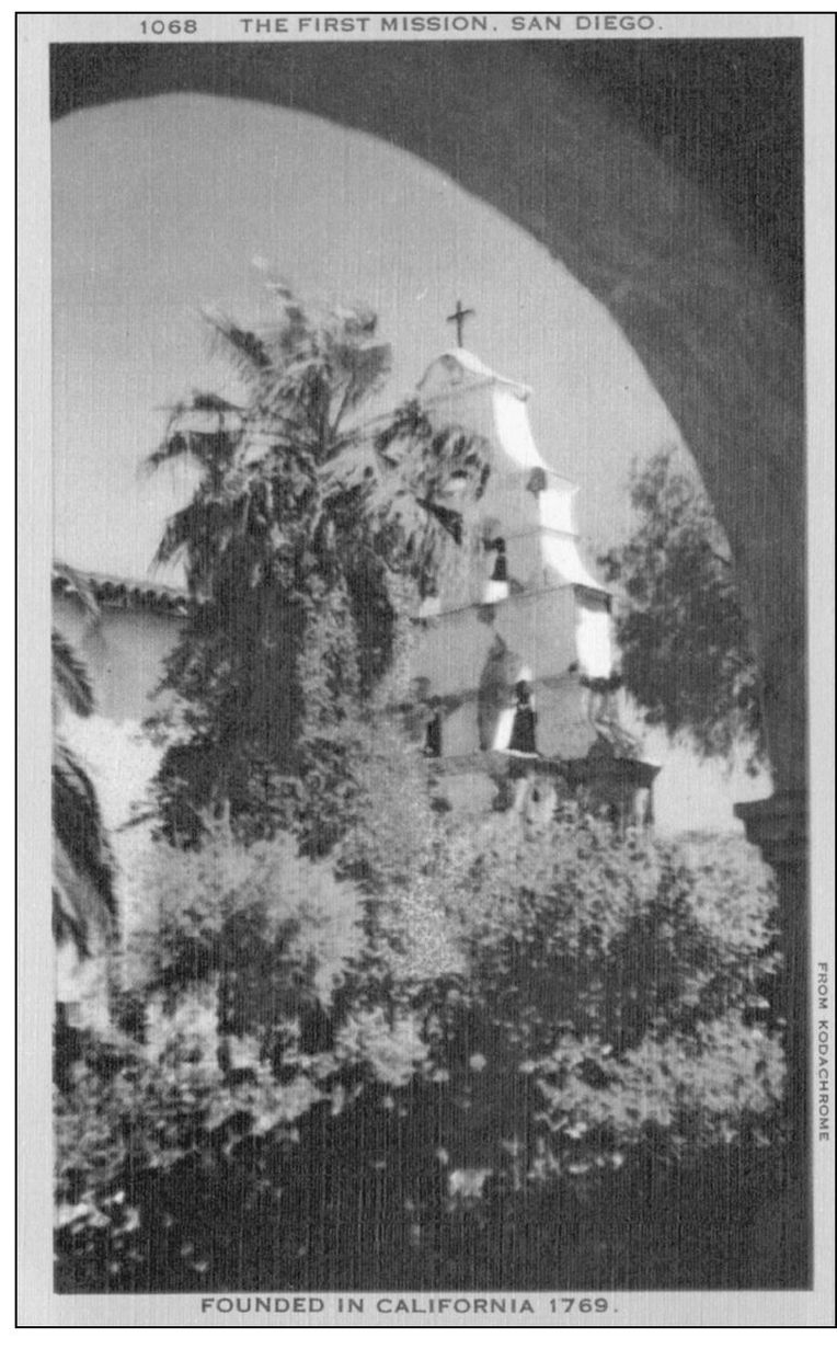 This linen-era postcard shows the mission gardens at the rear of the - photo 11