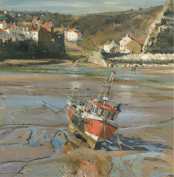 Morning Low Tide Staithes Harbour Oil on board 255 255cm 10 10in Painting - photo 2