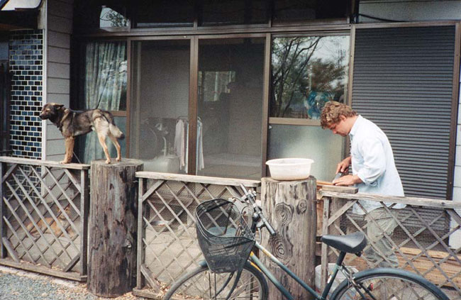 Hand sharpening a combat knife at the Tabaruzaka Forge Kumamoto Japan 2002 - photo 6