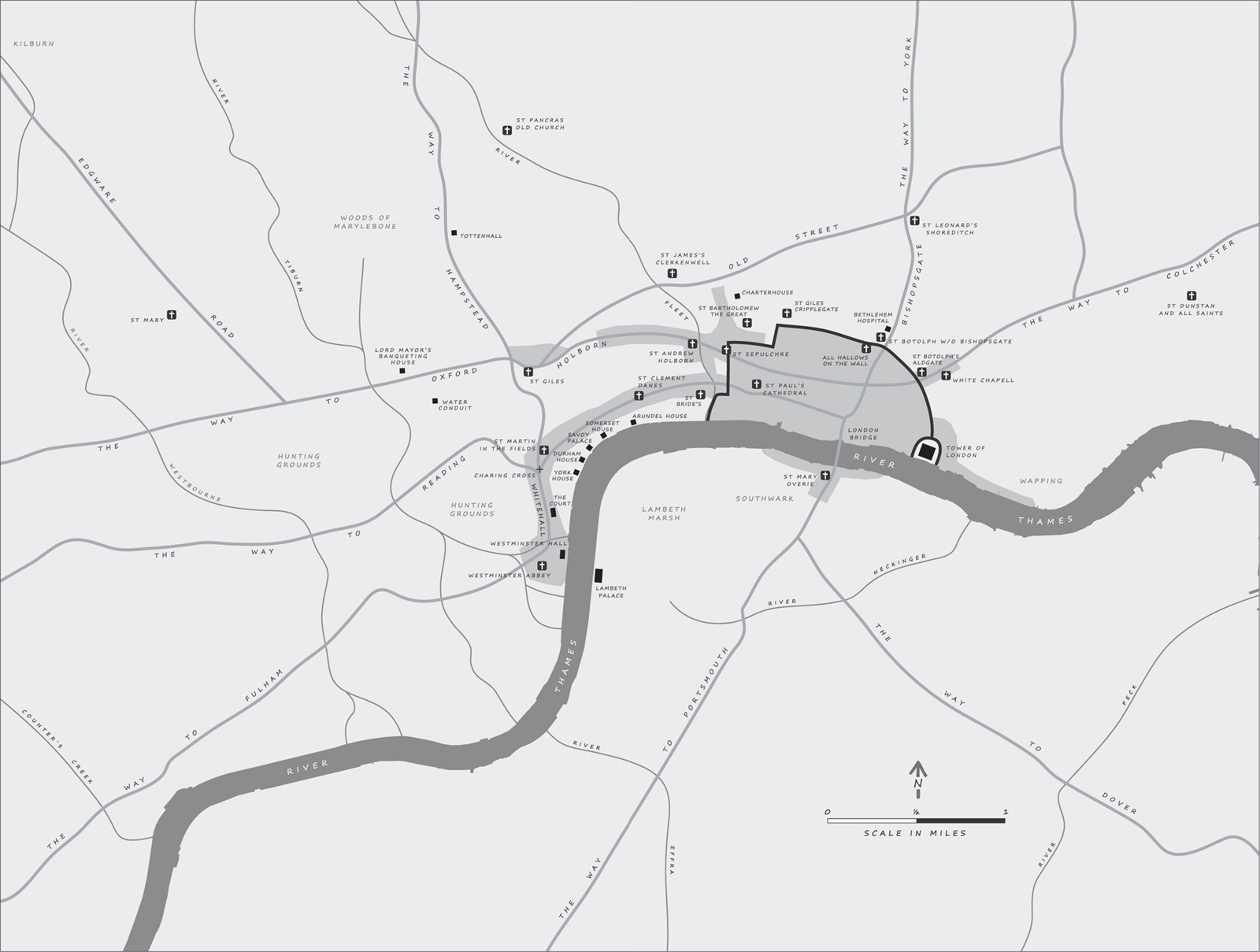London c 1550 The significantly built-up area is shown in darker grey - photo 3