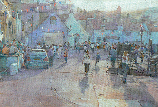 Evening Lifeboat Day Staithes WATERCOLOUR ON ARCHES ROUGH 39 57cm 15 - photo 8