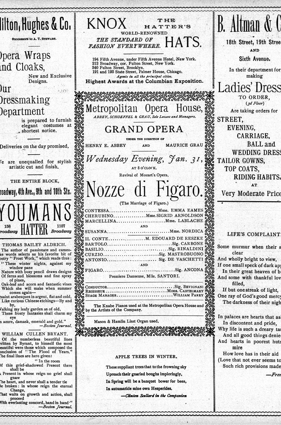 Program for Figaro s Met premiere on January 31 1894 Metropolitan Opera - photo 4