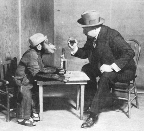 Jo Mendi showing his table manners with zoo director John Millen in the 1930s - photo 4