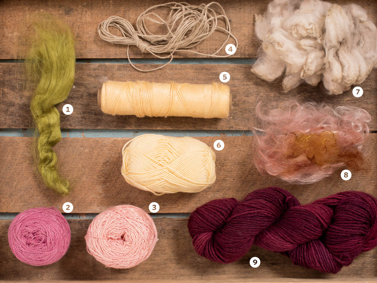 Assorted fibers spun and unspun 1 2 and 3 silk 4 and 5 linen 6 7 and - photo 7
