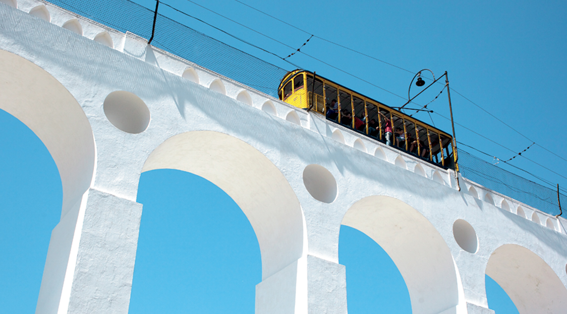 The Santa Teresa streetcar riding across the Lapa Aqueduct Performers at - photo 17