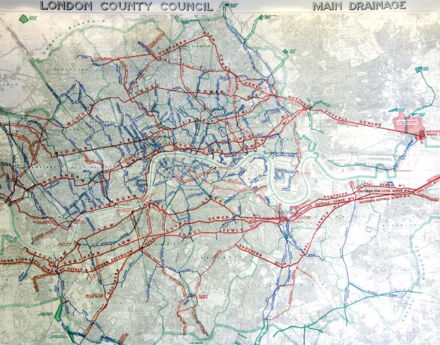 Large-scale map of Londons main sewer network as it was in 1934 An - photo 5