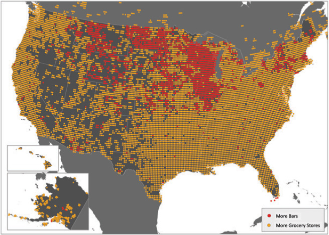 This graphic compares the ratio of bars to grocery stores The concentration of - photo 6