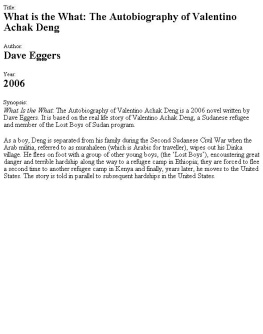 Eggers Dave 2006: What is the What