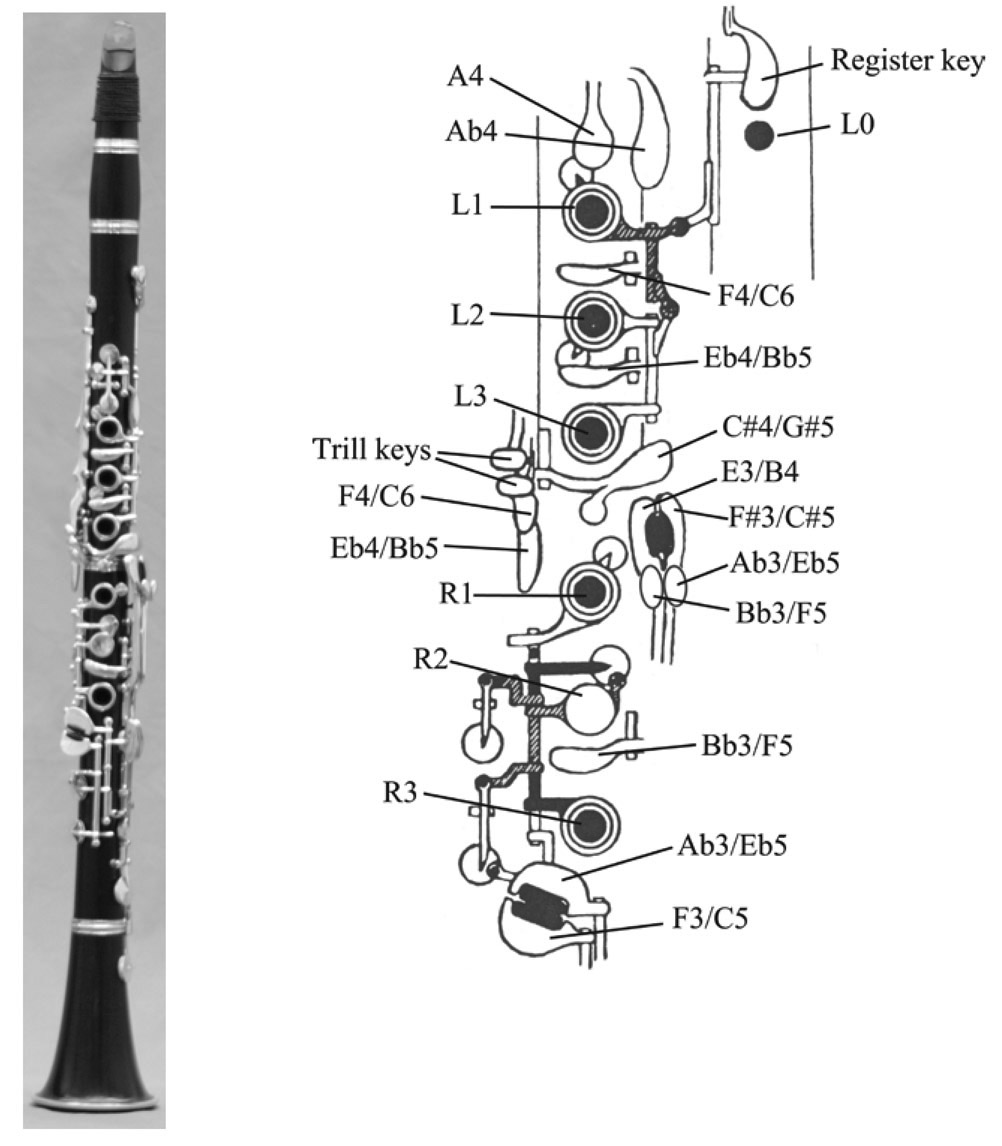 Figure 32 Left German system clarinet Right Diagram of keys and tone holes - photo 3