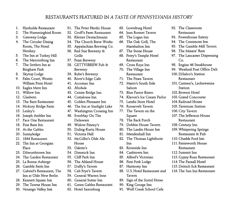 A taste of Pennslyvania history a guide to historic eateries and their recipes - image 8