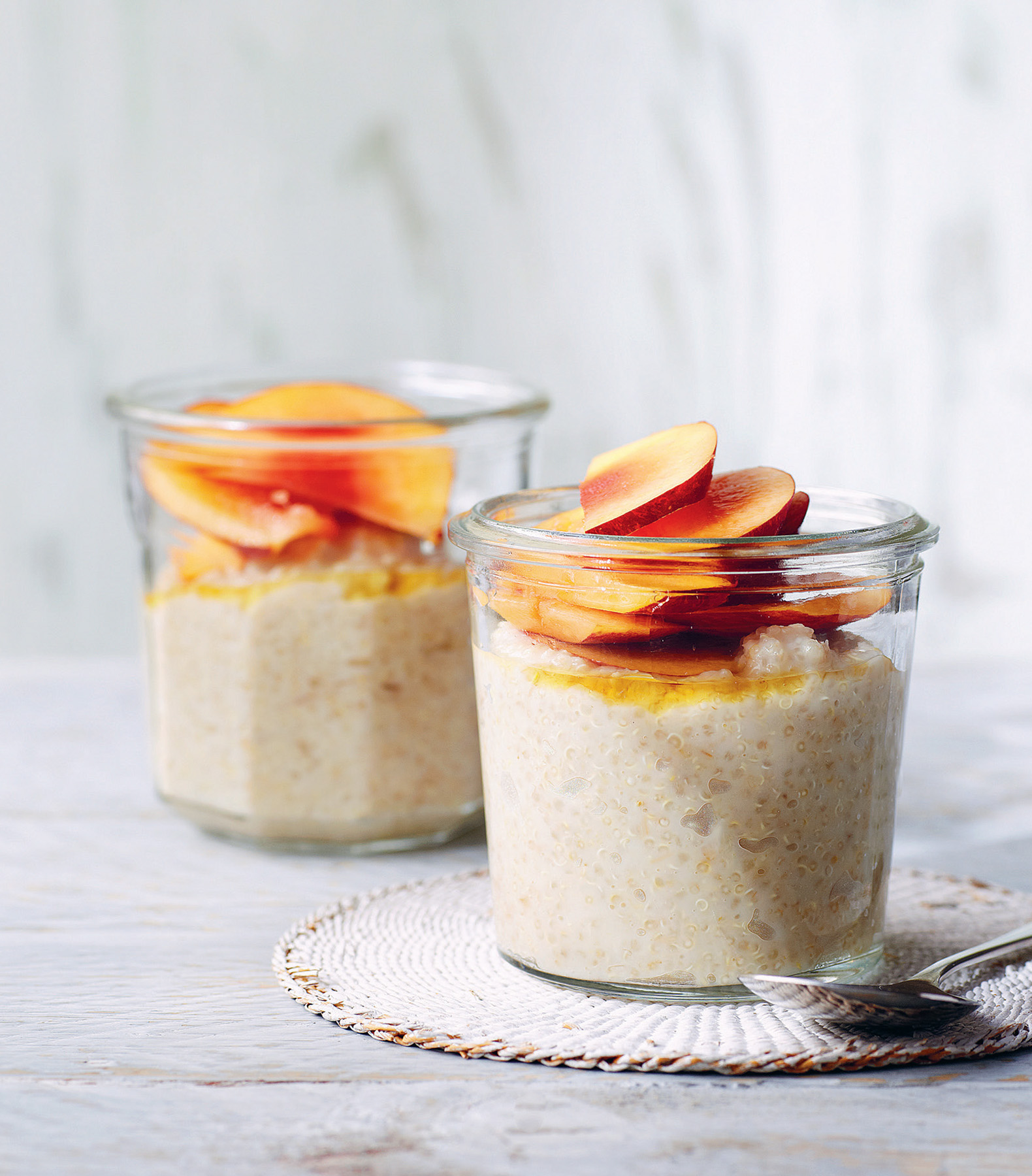 Cardamom peach quinoa porridge Rye bread with almond butter pink - photo 6