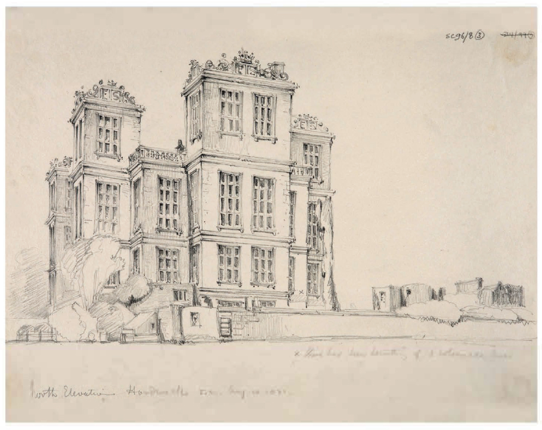 Hardwick north elevation 1831 sketch with the ruins of the Old Hall on the - photo 23