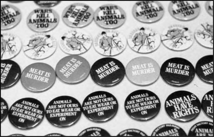 Animal liberation badges as seen on a stall at a Conflict gig picture by Tony - photo 1