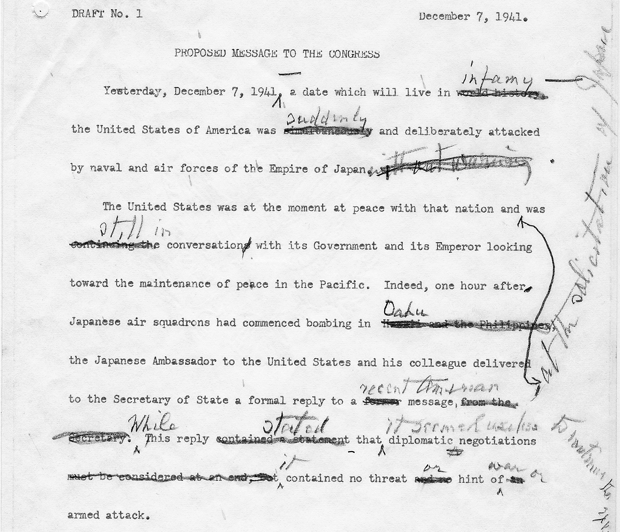 Roosevelts December 7 draft of the Infamy speech Squadrons had commenced - photo 3