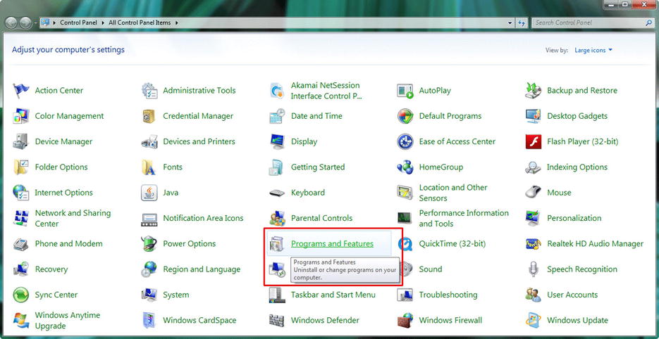 Figure 1-1 Use the Programs and Features utility icon to uninstall or change - photo 1