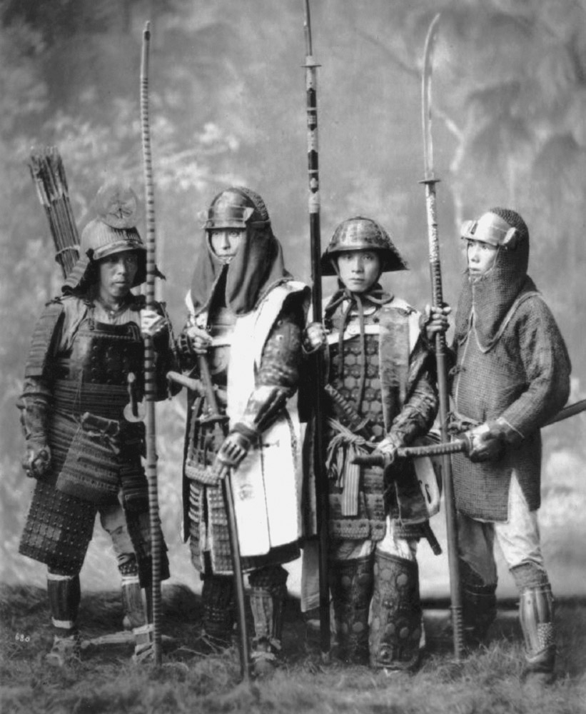 A group of Samurai warriors pose for the camera in a Tokyo studio in the late - photo 4