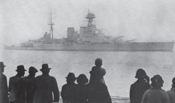 HMS Hood entering Portsmouth in April 1937 during preparations for the Royal - photo 7