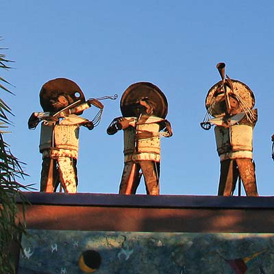 mariachi statues on the roof of Hotel California artisan shopping in Loreto - photo 13