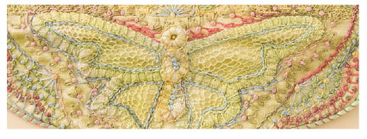 Detail of Spring Butterflies strip-pieced silk fabric with the embroidery - photo 6