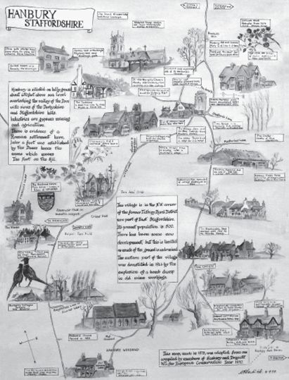 Hand-painted map of Hanbury by Audrey Hardwick 1970 The eastern part of the - photo 5