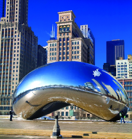 Cloud Gate sculpture aka The Bean with downtown skyline behind Millennium - photo 5