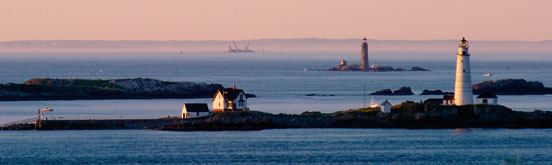 Two Boston Harbor Lighthouses at sunset Boston Light on Little Brewster Island - photo 5