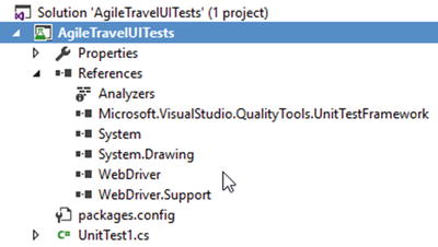 Figure 1-4 Selenium WebDriver installed in Visual Studio Solution Explorer - photo 5